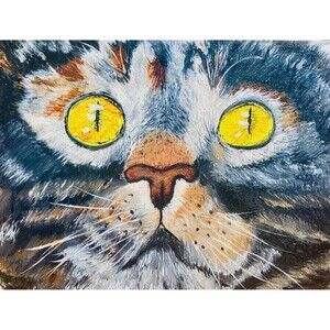 Original Cat Oil Painting 8x6" Gray Cat Portrait Pet Memorial Art Small Wall Art